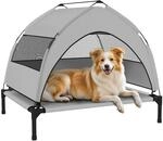PawHut Hundeliege Outdoor mit Dach Erh&ouml;htes f&uuml;r Hunde 76x61x70cm Hellgrau