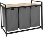 Relaxdays W&auml;schesammler mit 3 W&auml;sches&auml;cke, 150 L, grau/natur