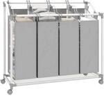 HOMCOM W&auml;schekorb W&auml;schesammler 4 F&auml;cher 160 L R&auml;der W&auml;schesack Grau