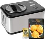 KLAMER Eismaschine 1,5 L Edelstahl, 120 W mit K&uuml;hlfunktion und Rezeptbuch | Der