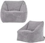 Icon Natalia Cord Sitzsack Kinder Sessel mit F&uuml;llung, 2er Pack, Grau | In