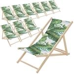 ECD Germany 10er Set Liegestuhl klappbar Tropical Gr&uuml;n-Wei&szlig;, aus Holz, Sonnenliege