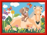 Ravensburger CreArt Fohlen und Welpe - Malen nach Zahlen ab 7 Jahre | Mit Stickern,