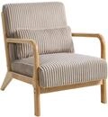 Beliani Sessel Cord beige gepolstert mit Dekokissen Holzarmlehnen Retro Vintage