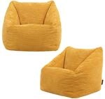 Icon Natalia Cord Sitzsack Kinder Sessel mit F&uuml;llung, 2er Pack, Gelb | In