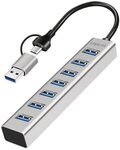 USB 3.0 HUB, 7-Ports, 7x USB-A, 5 Gbit/ s, silber