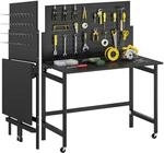 HOMCOM Werkbank mit Lochwand Klappbar Mobil 115 x 62 x 143,5 cm Schwarz | Mit Rollen,
