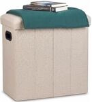 Relaxdays Faltbarer Sitzhocker, HxBxT: 49,5 x 46 x 25,5 cm, beige | mit Stauraum,