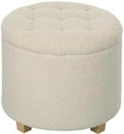 HOMCOM Sitzhocker mit Stauraum Runder Hocker 45 x 45 x 41 cm Cremewei&szlig; | mit Deckel,