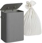 Relaxdays W&auml;schekorb mit Deckel, Bambus, 80 l, Faltbarer W&auml;schesammler, HxBxT: 60 x