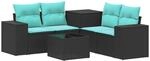 vidaXL Sofa Set 6 STK. Schwarz und Blau Polyrattan und Stahl