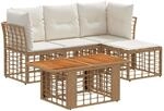 vidaXL Gartensofa-Set 5 STK. Nat&uuml;rlich und Cremwei&szlig; Poly-Rattan
