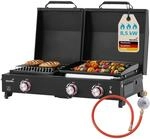 Skandika Plancha Grill Eldur 3-Brenner Plus | Grillplatte mit Deckel, 3 Brenner,
