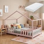 [en.casa] Kinderbett Treviolo mit Matratze 120x200 cm Rosa/Wei&szlig; | Hausbett,...