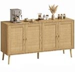 HOMCOM Sideboard K&uuml;chenschrank mit 4 Soft-Close-T&uuml;ren 140x40x75 cm Natur 