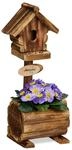 Relaxdays Deko Vogelhaus mit Blumentopf, Tannenholz, rustikales Design, HxBxT: 41 x