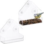 Relaxdays Fenster-Vogelfutterhaus 2er Set, 3 Saugn&auml;pfe, Vogelfutterstation mit Dach,