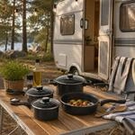 Camping Kochtopfset 7-teilig Leichtes Aluminium Topfset f&uuml;r Gasherde, 2 x...