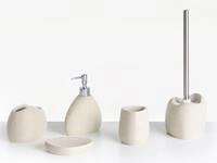 Badaccessoires Set 5-teilig Kunstharz Hellbeige Betonoptik Badausstattung Coata