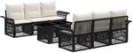 vidaXL Gartensofa-Set 7 STK. Schwarz und Cremewei&szlig; Poly-Rattan