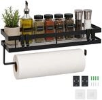 Relaxdays Gew&uuml;rzregal Wand, ohne Bohren, 30 cm Rollenhalter, schwarz | 4 Haken,