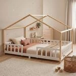 [en.casa] Kinderbett Treviolo 140x200 cm Wei&szlig;/Natur | Hausbett, Montessori, Holzbett