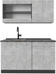 Vicco Singlek&uuml;che R-Line, Beton, 140 cm | 4 Module &middot; H&ouml;henverstellbare...