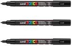POSCA Mitsubishi Pencil &ndash; 3 schwarze PC3M Marker, konische Spitze, feine...