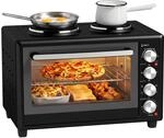 HOMCOM Mini Backofen mit Umluft 2 Kochplatten und Drehspie&szlig;, 36L, 90-230℃ 