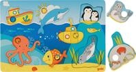 goki 57307 &ndash; Hintergrundbildpuzzle Meerestiere &ndash; Tierpuzzle mit Holzgriffen...
