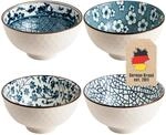 INTIRILIFE Japanisches Schalen Set 4-teilig, Porzellan Bowls 11.5 x 6 cm in Blau