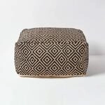 Homescapes Jute Sitzpouf schwarz-Natur im Ethno Style, Sitzsack-Hocker...
