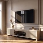 [en.casa] TV Schrank Lukkodso 150x40x40 cm Beige | Lowboard mit 2 T&uuml;ren und 3