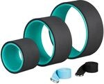 Relaxdays Yogarad 3er Set, &Oslash;: 33, 26,5, 17 cm, t&uuml;rkis/schwarz | mit 2 Yogagurten,