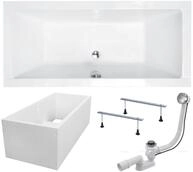 BADLAND Badewanne Original Wei&szlig; Acryl Wanne Rechteck QUADRO 180x80 KOMPLETTSET...