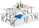 Relaxdays Bierzeltgarnitur klappba, 3er Gartenm&ouml;bel Set, uni, H x B x T: 74 x 180 x
