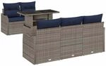 vidaXL Gartensofa-Set 6 STK. Grau und Marineblau Poly-Rattan | Modular und...