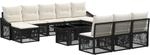 vidaXL Gartensofa-Set 11 STK. Schwarz und Cremewei&szlig; Poly-Rattan