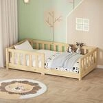 ML-Design Kinderbett 70x140 cm, Natur, Bodenbett f&uuml;r Kinder mit Lattenrost und