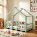 [en.casa] Kinderbett Treviolo 70x140 cm Mintgr&uuml;n/Wei&szlig; | Hausbett, Montessori,