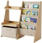 Relaxdays B&uuml;cherregal Kinder, 7 Stofftaschen, 2 Ablagen & Box, wei&szlig;/Natur 