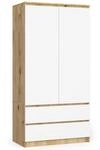 AKORD Zweit&uuml;riger Kleiderschrank S 90 cm 2 Schubladen mit Regalen und Einer