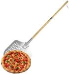Relaxdays Pizzaschieber, perforiert, Abnehmbarer Holzgriff, 132 cm L&auml;nge,