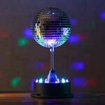 LED Spiegelkugel 13cm mit Standfu&szlig; - 18 bunte LED - Batterie und USB Betrieb -