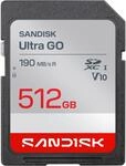 SANDISK Ultra Go UHS-I SD-Karte 512 GB, Lesegeschwindigkeit bis zu 190 MB/s,