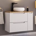 Lomadox Badezimmer Waschtisch 80cm mit Keramikwaschbecken, wei&szlig; und Eiche mit