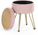 SONGMICS Runder Sitzhocker, mit Stauraum, Samt, 39 cm d, 44,4 cm H | Schminktisch