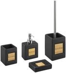 Badezimmer Set schwarz/Heller Holzfarbton 4-teilig Dolomit mit Aufschrift Kourou