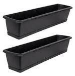 BigDean 2X Blumenkasten mit Untersetzer 80 cm lang anthrazit | Balkon...