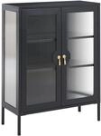 Beliani Sideboard Metall schwarz Riffelglas B&uuml;roschrank mit 2 T&uuml;ren Industrie...